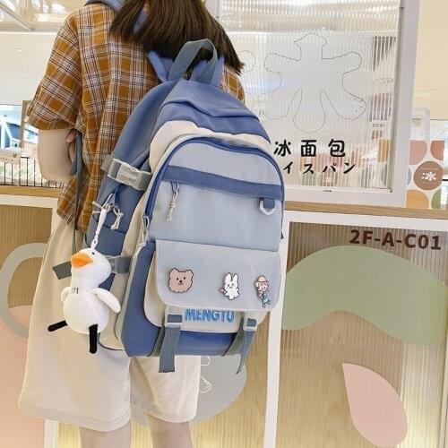 Large-capacity Waterproof Nylon Student Schoolbags Scoolbags Fashion Womens Backpack Cute Badge Pendant School Bag For Girls