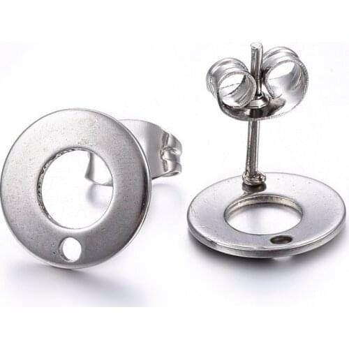100pcs Stainless Steel Stud Earring Findings with Loop & Earring Backs for Jewelry Making DIY Earring 10x1mm Pin: 0.8mm