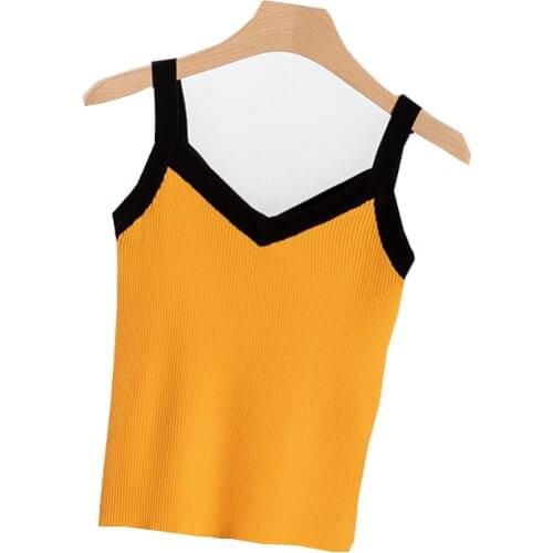 GGRIGHT 2020 Tank Top Girls Knitted Knitwear Camisole Contrast Color Sleeveless Tee shirts Camis With Summer Women Crop Tops