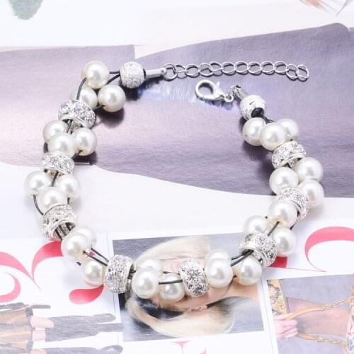 Miasol Fashion European crystal charm bracelet for Women glass pearl bracelet with crystal roudelle beads