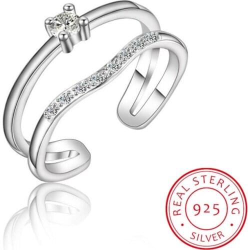 INS 925 Sterling Silver Open Ring Women INS minimalist double-layer line Zirconia Rings for Women Punk Style Bijoux Femme