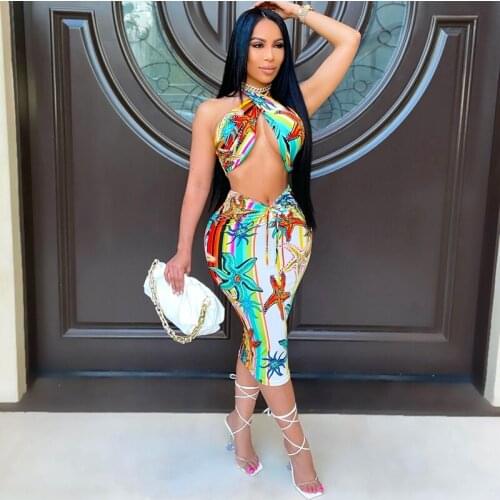 TNNAOFF Aesthetic Print Two Piece Bodycon Midi Bandage Dress for Women Birthday Outfits Sexy Backless Night Club Party Dresses