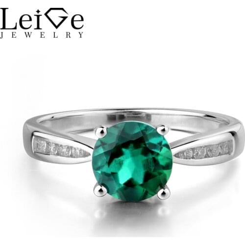 Leige Jewelry Engagement Ring Emerald Silver 925 Wedding Rings Green Gemstone Jewelry May Birthstone Round Cut Claw Setting