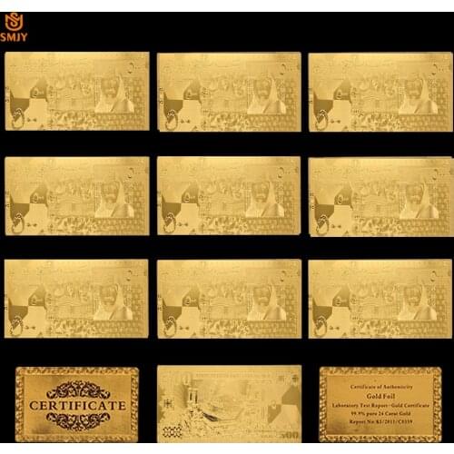 10Pcs/Lot Asian Gold Banknote Saudi Arabian Currency 500 Riyals Money in 24K Gold With Value Collectible For Collection