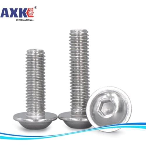 20Pcs M3 M4 M5 M6 304 Stainless Steel Half Round button Flange Head with Washer Inner Hex Socket allen Screws Bolt