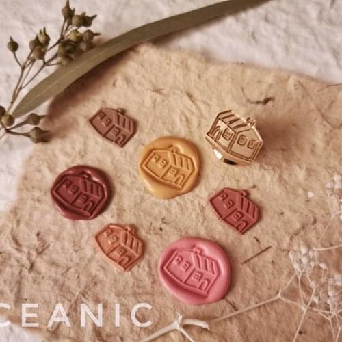 2021 Round Leaf Wax Seal Blessing Merci Wedding Greeting Card Wax Stamp Magic House Cake Embossed Seal With Handle