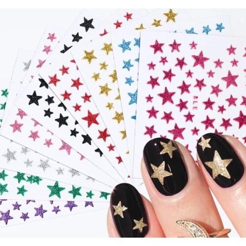 1pcs 3D Nail Slider Stars Stickers Glitter Shiny Decoration Decal DIY Transfer Adhesive Colorful Nail Art Tips Manicure NS-05