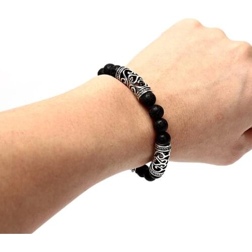 Natural Stone 8mm Lava Rock Bracelet Elastic Yoga Beads Bracelet Gift for Men Women