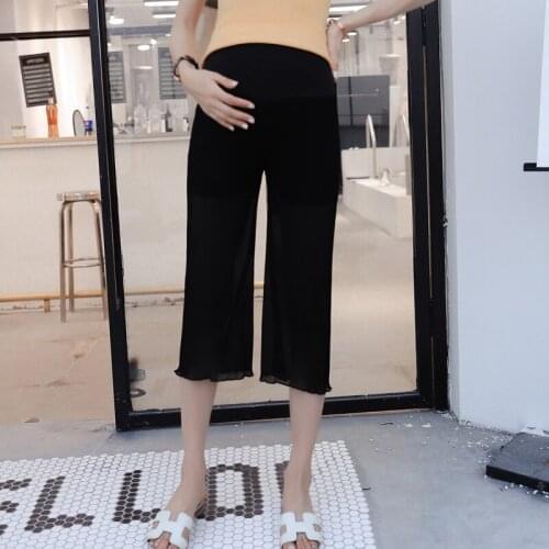 Pregnant women pants summer chiffon pleated wide leg nine pants chiffon tide mother wearing straight loose stomach lift pants
