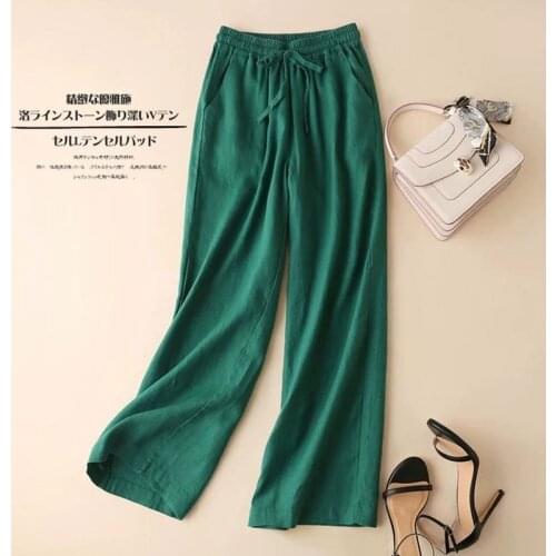 Women Cotton Linen Casual Wide Leg Pants New Arrival 2021 Spring Vintage Style Solid Color Female High Waist Trousers S3546