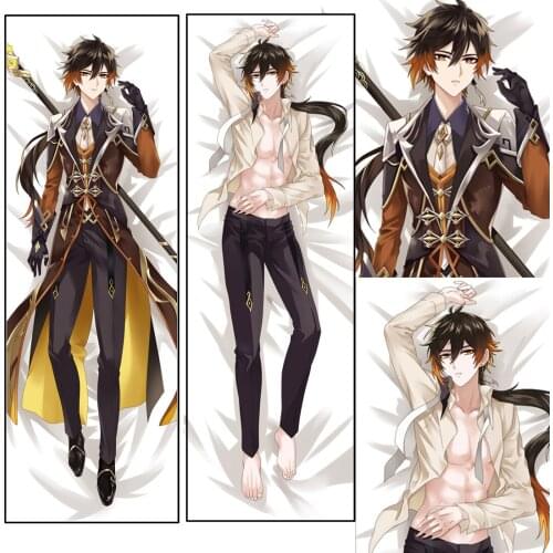 Anime Genshin Impact Dakimakura Zhongli Cosplay Pillow Case Cover Otaku Throw Cushion Bedding Hugging Body Pillowcase Peachskin
