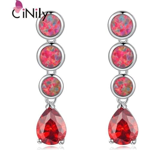 CiNily Created Orange Fire Opal Orange Garnet Silver Plated Wholesale Hot Sell for Women Jewelry Stud Earrings 1 1/4" OH3438