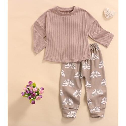 2Pcs Kids Autumn Tracksuit, Long Sleeves T-Shirt + Rainbow Print Elastic Waist Pants For Girls Boys 2021 New Fashion