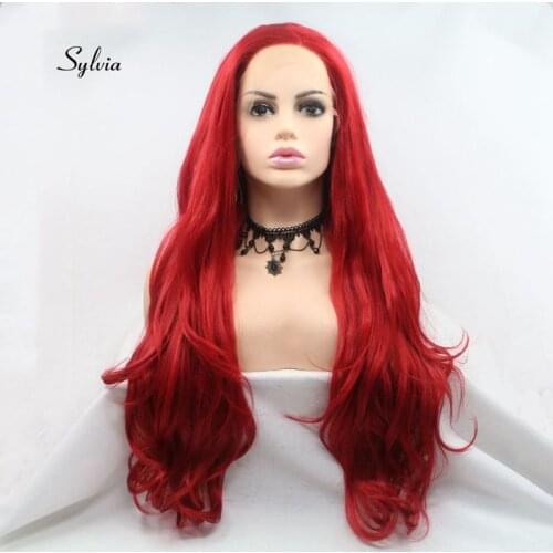 Sylvia Long Body Wave Hair Darkest Red Synthetic Lace Front Wigs Heat Resistant Fiber Wigs Pretty Girl For Birthday Part