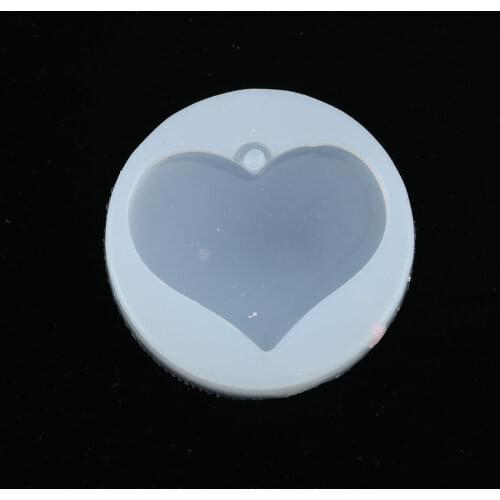 Doreen Box Silicone Resin Mold For Jewelry Making Round White Sweet DIY Heart For Lovers' Jewelry Tools 50mm(2") Dia., 2 PCs