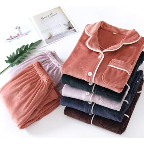 Fdfklak Couple 2PCS Sleepwear Womens Pajamas For Sleep Long Sleeve Thicken Family Pyjamas Night Suits For Women Warm Pijama