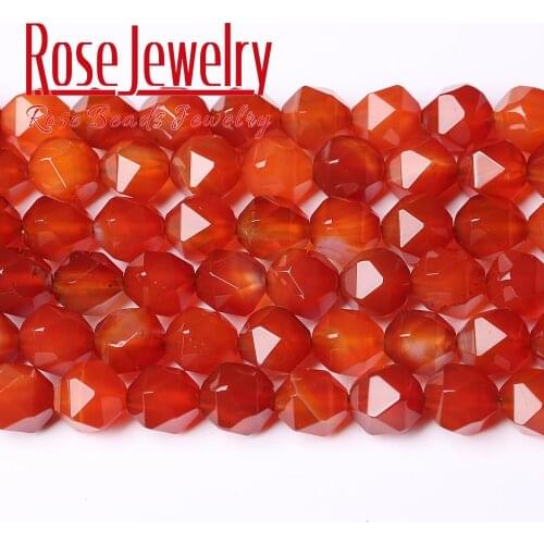 Natural Stone Faceted Red Agates Carnelian Round Gem Beads 15" 6 8 10 12MM for Jewelry Making DIY Necklace Bracelet Accessories