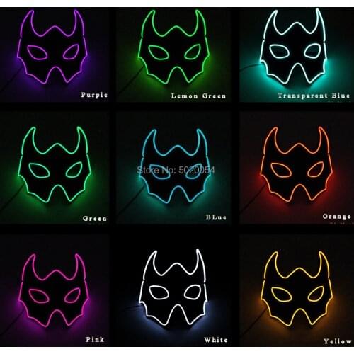 GZYUCHAO EL Super Hero Cosplay Costume EL Wire Mask Bat Man Cosplay Light Up Mask LED Mask For Comic Con Decor