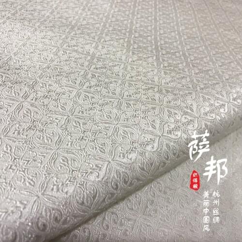 Chinese white Silk fabric brocade Satin fabric for COSPLAY/Kimono/Mongolia clothing/Stage suit 1order=1meter
