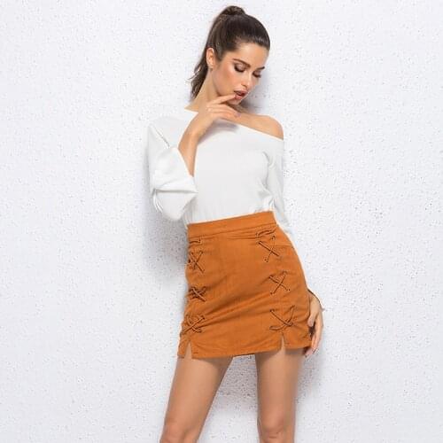 Leather Suede Pencil Skirt For Women Mini Skirt 2021 Spring High Waist Short Bodycon Lace-Up Skirts Sexy Split Skirts Ladies