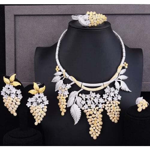 LARRAURI Trendy Grape Design Bridal Wedding Jewelry Sets Pendant Necklace Bangle Earrings Ring Ladies Lover Anniversary Gifts