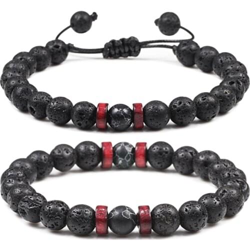 Men Bracelet Natural Volcanic Stone Bead Tibetan Buddha Bracelet Chakra Lava Stone Diffuser Braid Bracelets Adjustable Jewelry