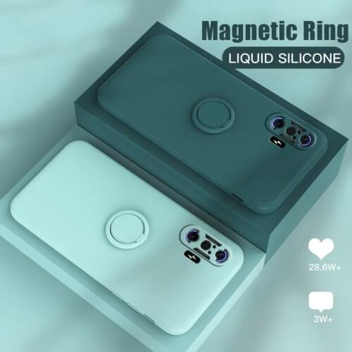 Original Soft Liquid Silicone Case For Xiaomi Redmi Note 10 9 9S Pro Magnetic Ring Holder Cover For Mi Poco X3 10T Lite Cases