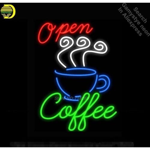 Open Coffee neon signs Handcrafted Beer Bar Pub Neon Lamp Store Display Design Decorate Real Glass Tube Neon Light Sign 19*15 VD