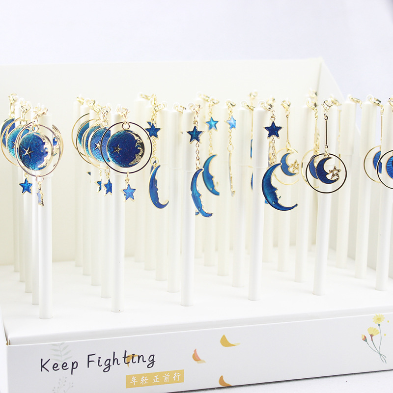 0.5 mm Blue Starry Sky Star Moon Pendant Gel Pen Signature Pen Escolar Papelaria School Office Supply Promotional Gift
