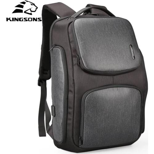 Kingsons Brand Casual Men USB Charge Backpack Unisex Updated Solar Panels Bag Large Capacity Computer Bag for 15.6 inch Laptop
