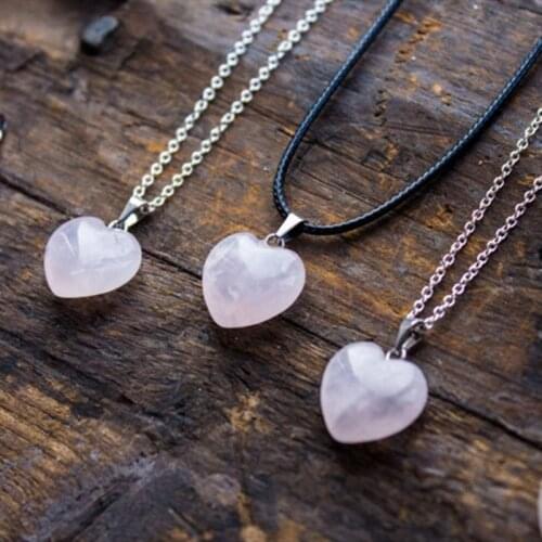 Pink Quartz Heart Necklace Polished Pendant Jewellery Natural Crystal Healing Unique Unisex Birthday Gift Gemini June Cancer