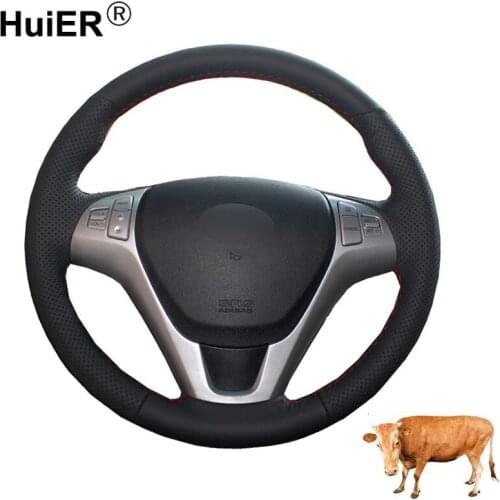 Hand Sewing DIY Wrap Car Steering Wheel Cover For Hyundai Genesis Coupe 2010 2011 2012 2013 2014 2015 2016 Black Cow Leather