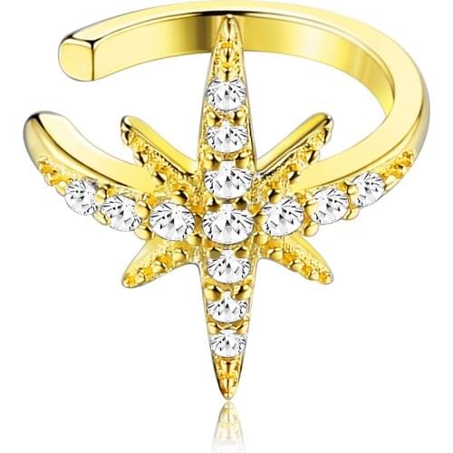 ZEMIO 925 Sterling Silver Shining Star Ring Earrings Women Luxury Cubic Zirconia Clip Earring Elegant Female Anniversary Jewelry