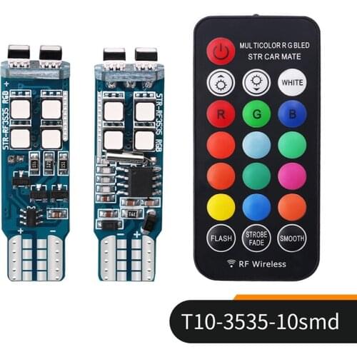 T10 RGB LED Bulb with Remote Control, Reading Lights, 2xLED 20SMD 3535 Strobe Light, Replacement Car Interior/ Dome/ Door Light