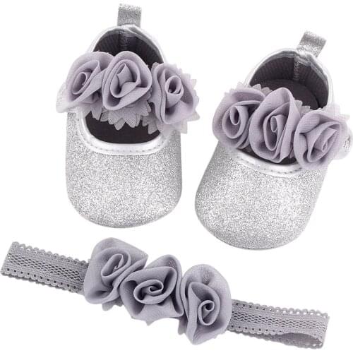 TELOTUNY Infant Toddler Baby Girls Flowers Twinkling Prewalker Princess Shoes Walkers+Headband Baby Girl Birthday Party Shoes