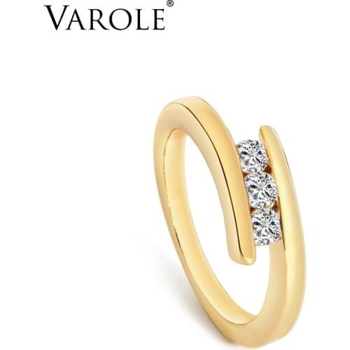 VAROLE Curve Crystal Finger Ring Gold Color Winding Shape Rings For Women Accessories Fashion Jewelry Gifts