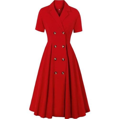 Vintage Party Women Dress VD1746 50s 60s Suit Collar Elegant Red Dresses