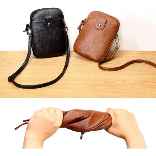 Vintage Soft PU Leather Crossbody Bags Women Zipper Phone Pouch Fashion Solid Color Shoulder Handbag Ladies Mini Money Purse
