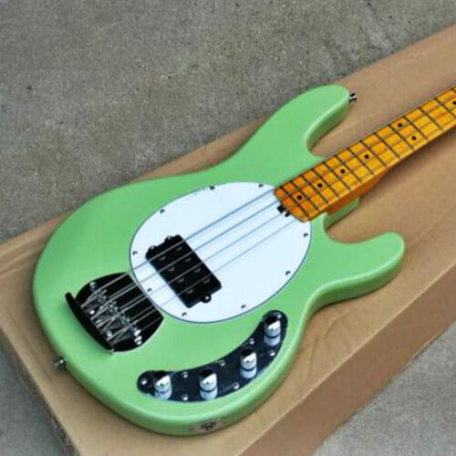 Top quality FDMB-7011 light green color solid body white plate maple fretboard 4 strings active Musicman Bass , Free shipping