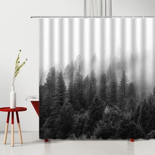 Landscape Bathroom Shower Curtains Forest Shrouded In Mist Bathtub Decoration Waterproof Polyester Fabric Cloth Curtains