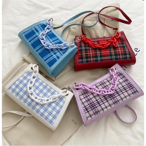 Womens Small Square Bag Vintage Plaid Female Handbags Clutch Purses Fashion Ladies Chain Shoulder Underarm Bags Daily Tote Bag