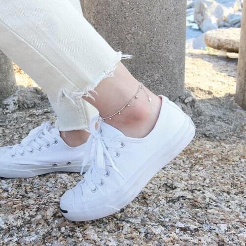 YPAY Simple Beaded Charm Anklet For Women Girls 100% Real 925 Sterling Silver Foot Bracelet Fine Accessories Jewelry YMA012