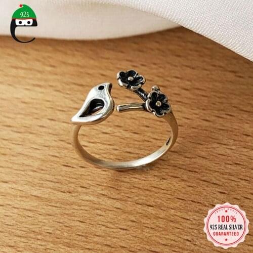 ElfoPlataSi Authentic 925 Sterling Silver Sweet Birds dragonfly Heart Rabbit Opening Ring For Women Wedding Fine Jewelry DD1259
