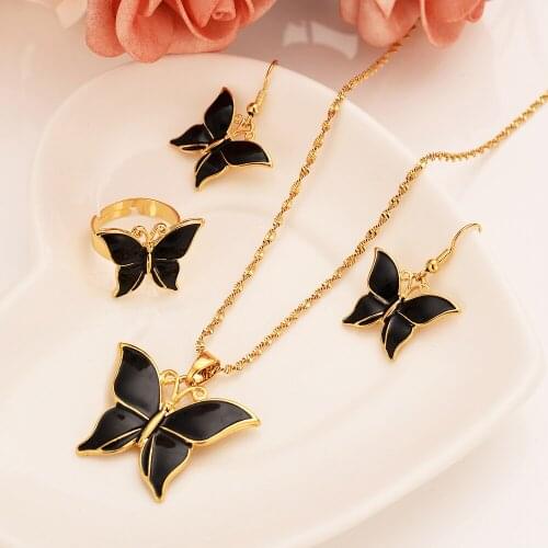 Gold Dubai IndiaPNG Butterfly drop dangle Earrings Necklace Jewelry Sets for Women Girls wedding bridalJewelry accessories gift