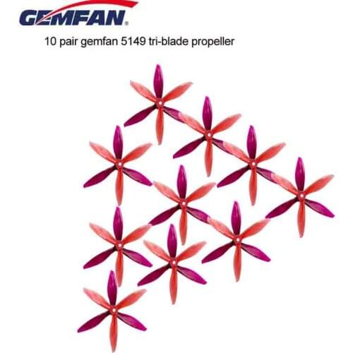 10 Pair Gemfan 5149 5 Inch Tri-blade 3 Blade Cw Ccw Plastic Propeller Compatible Tychon T2207 Motor for FPV Racing Frame Kit
