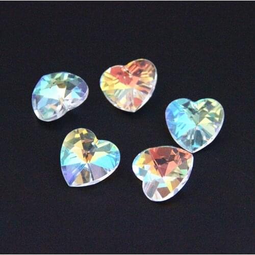 14mm AB 100pcs-2000pcs Crystal Heart Shape 1 Hole Glass DIY Loose Beads Chandelier Prism Suncatchers