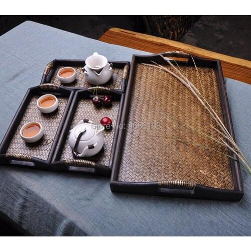 4pc/set Southeast Asian Style Thai Bamboo Braided Pallet Tea Room Zen tea set dry tea tray family living room office tea tray