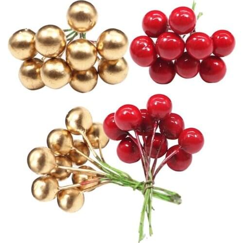 400PCS Christmas Holly Berries Mini Xmas Fake Berry Flower for Christmas Tree Decorations Wreath Making Supplies-ABUX