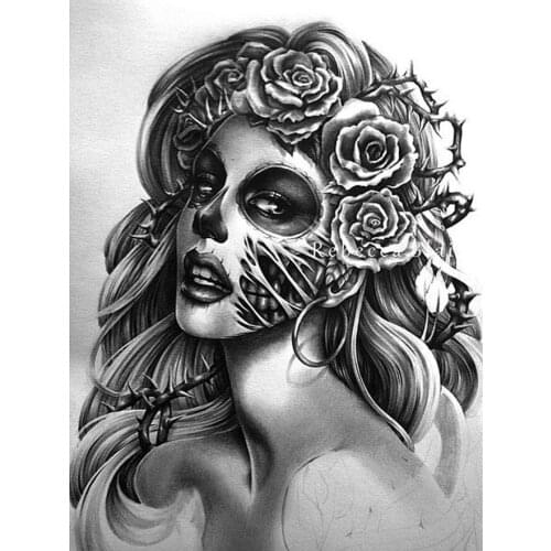 5d Diamond Embroidery black and white gothic art skull face woman Diamond Painting DIY Full Square Cross Stitch Display