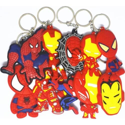 6 CM Disney Spiderman,iron Man Double-sided Soft Rubber Keychain Cartoon Anime Figure The Avengers Marvel Hanging Buckle Pendant